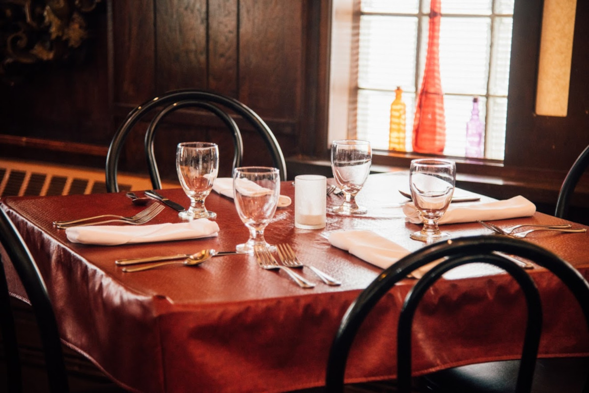 Set table with glasses closeup